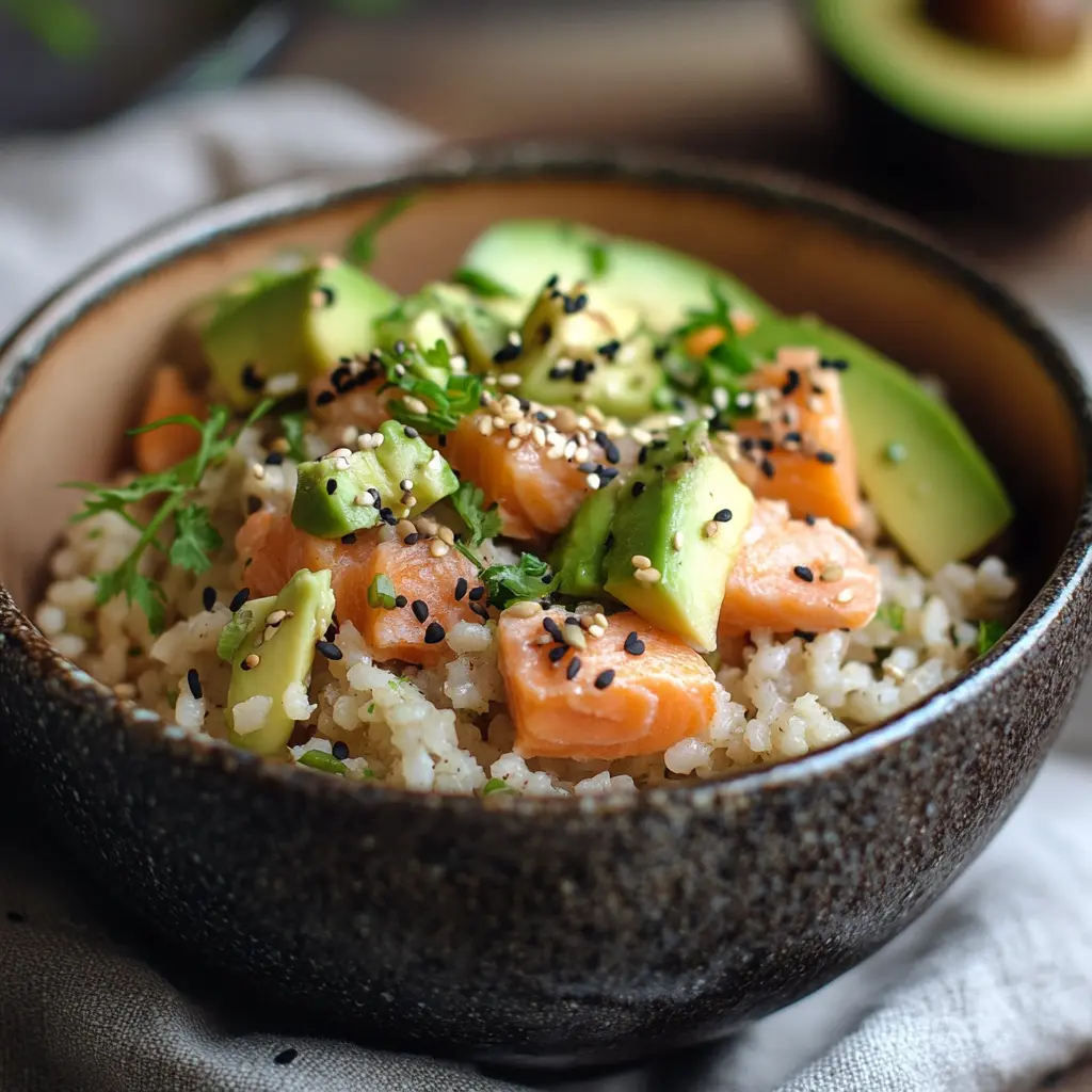 Bowl di Riso di Konjac con Salmone e Avocado