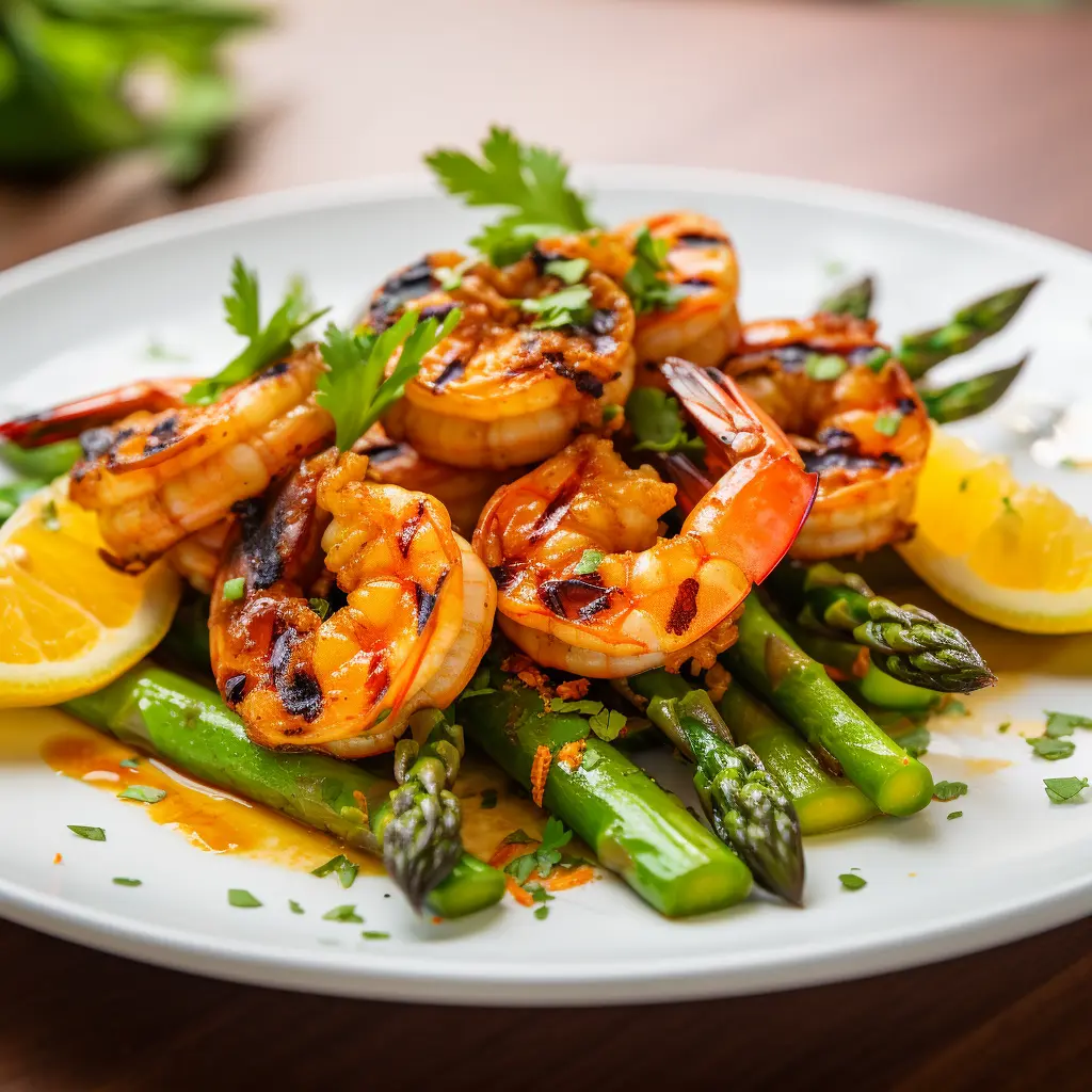 Gamberi alla Griglia con Asparagi al Vapore