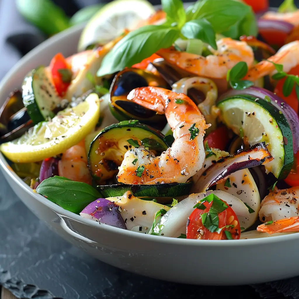 Insalata di mare con verdure grigliate
