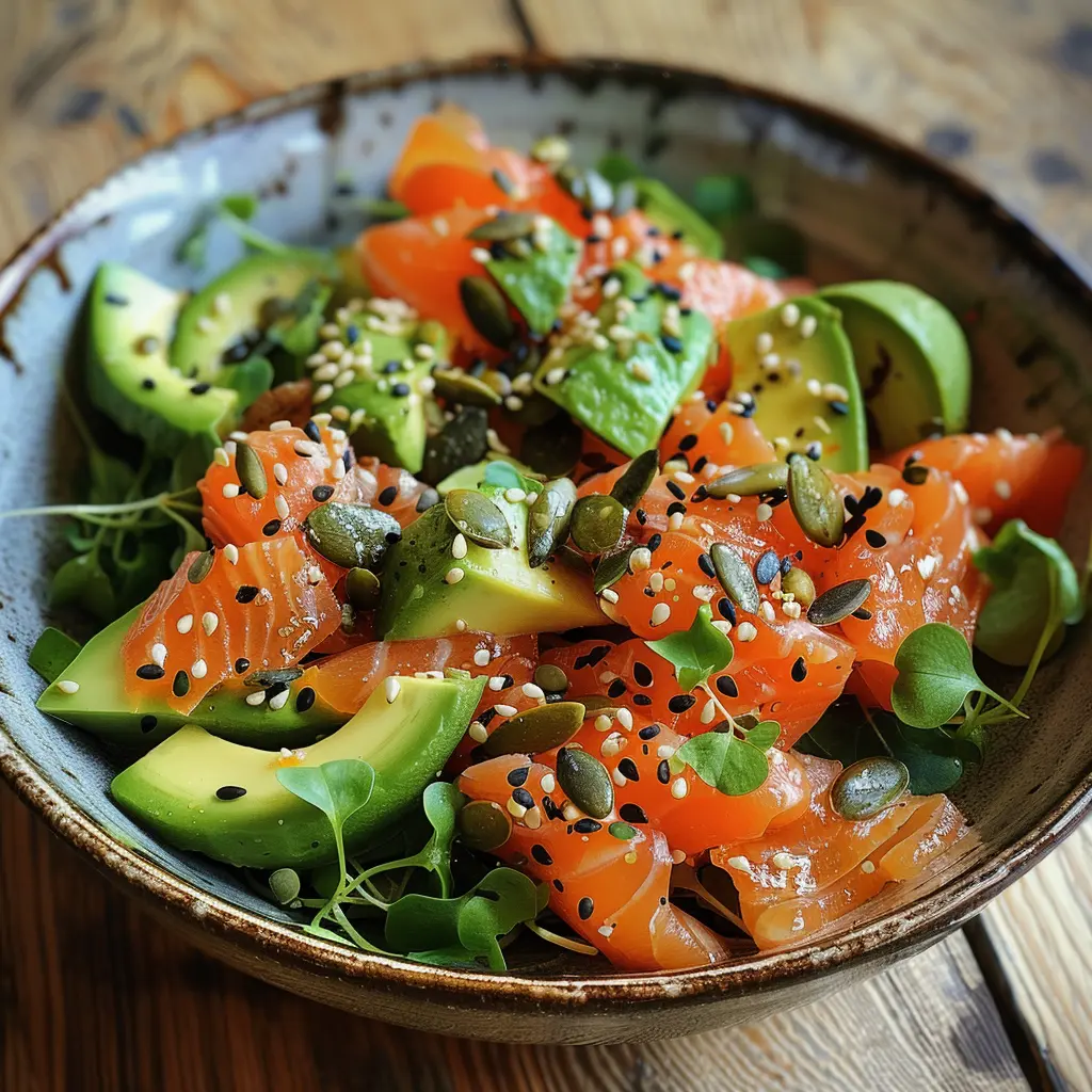 Insalata di Salmone Affumicato con Avocado e Semi di Zucca
