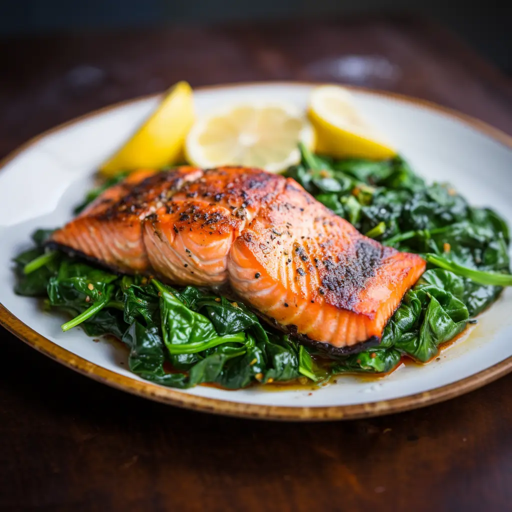 Salmone alla Griglia con Spinaci Saltati