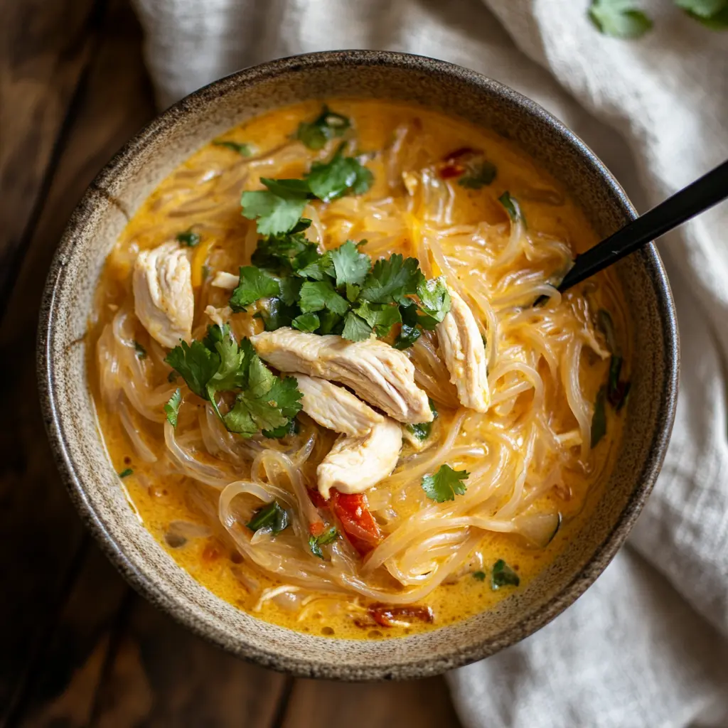 Spaghetti di Konjac con Curry e Latte di Cocco