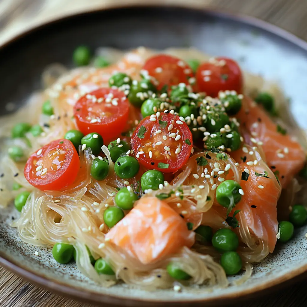 Spaghetti di konjac con salmone