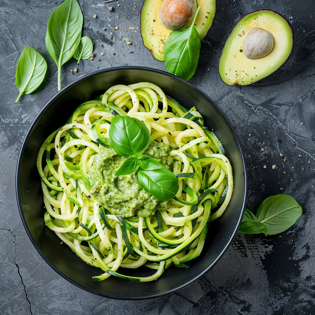 Spaghetti di zucchine al pesto di avocado