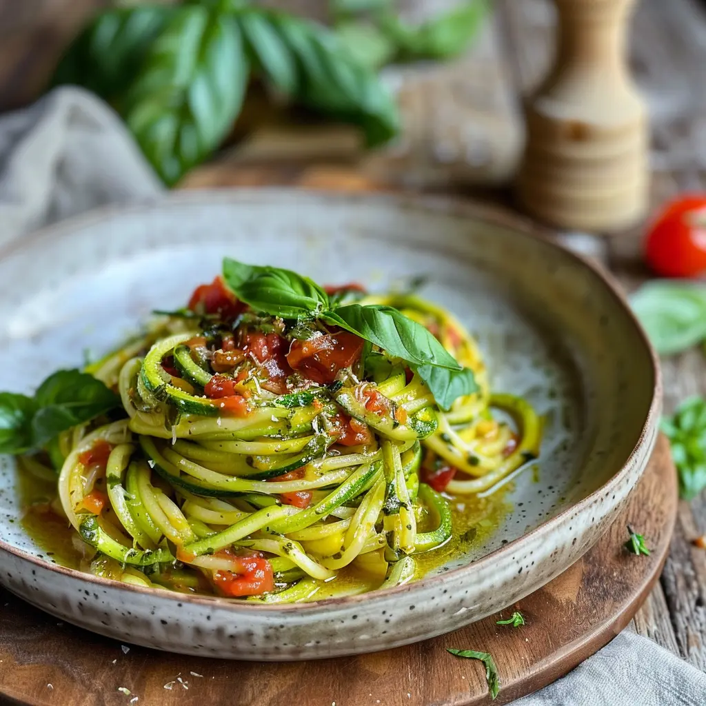 Spaghetti di Zucchine con Salsa di Pomodoro e Basilico