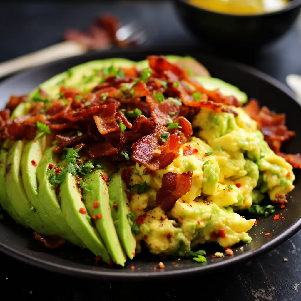 Uova strapazzate con pancetta croccante e avocado