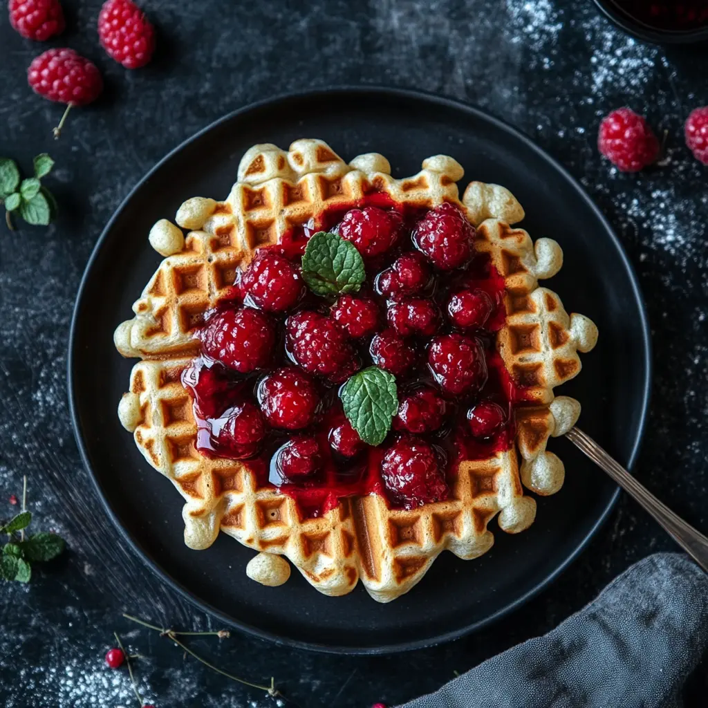 Waffle alla Vaniglia con Salsa di Lamponi